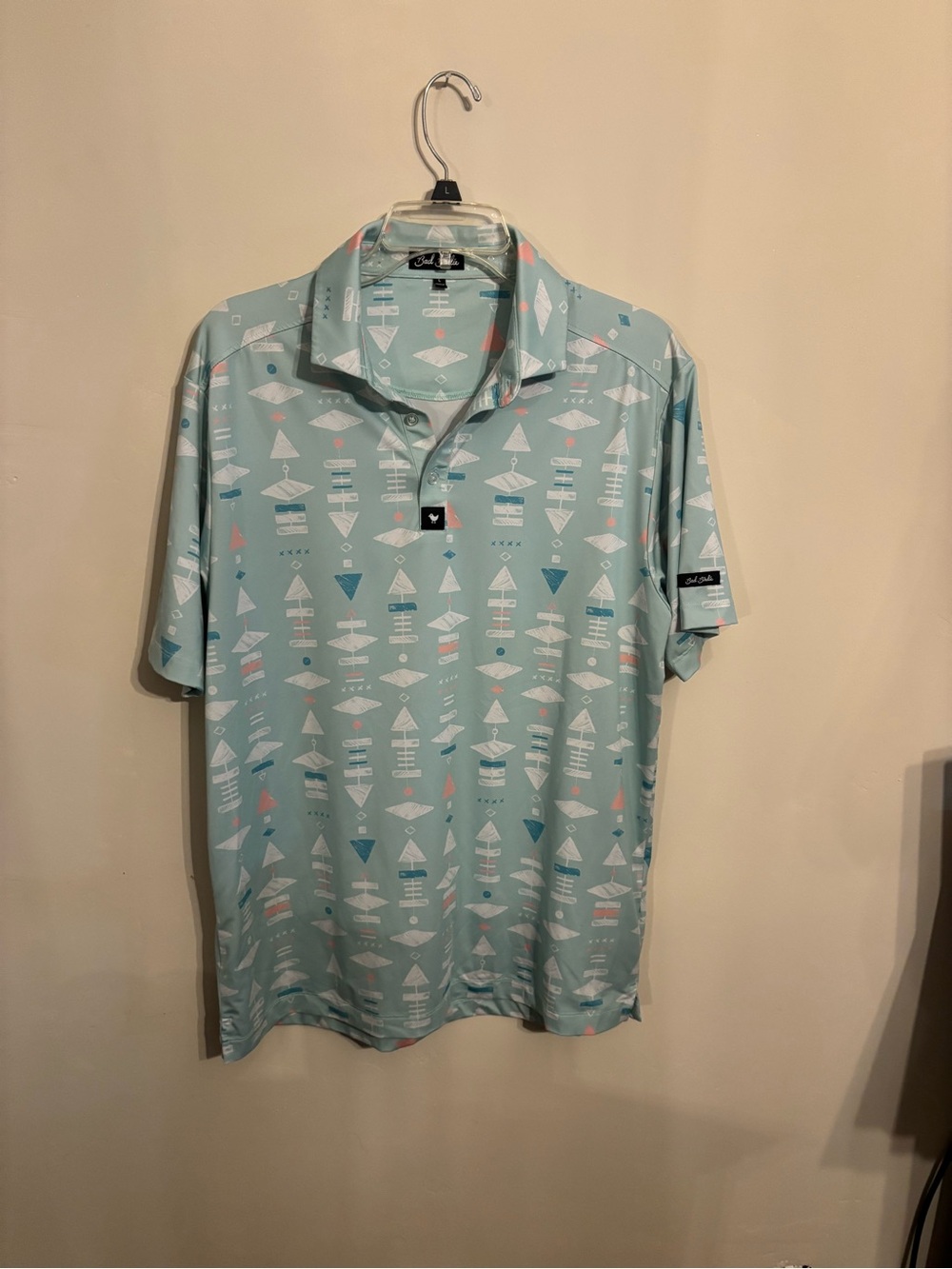 Bad Birdie Mint Blue Geometric Print Polo